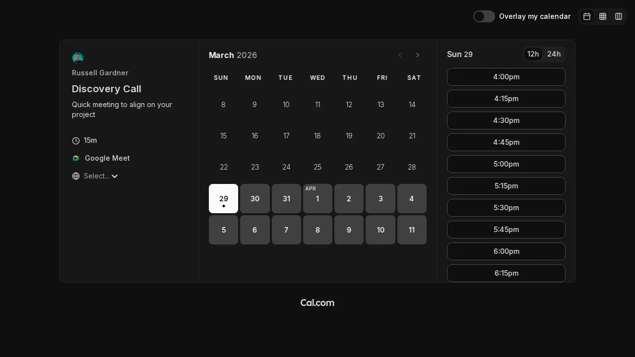 Calendar preview showing available booking times