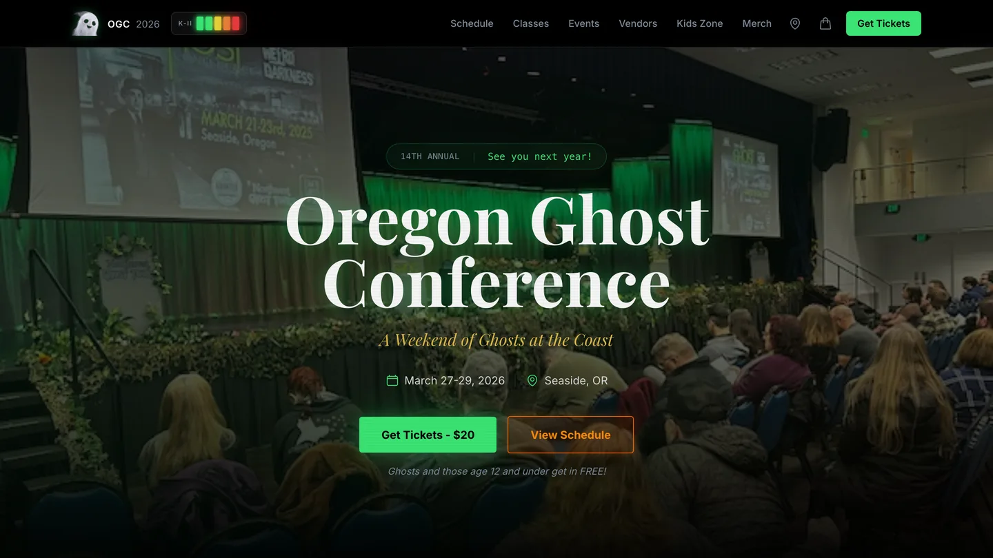 The Oregon Ghost Conference event website, built by generuss design