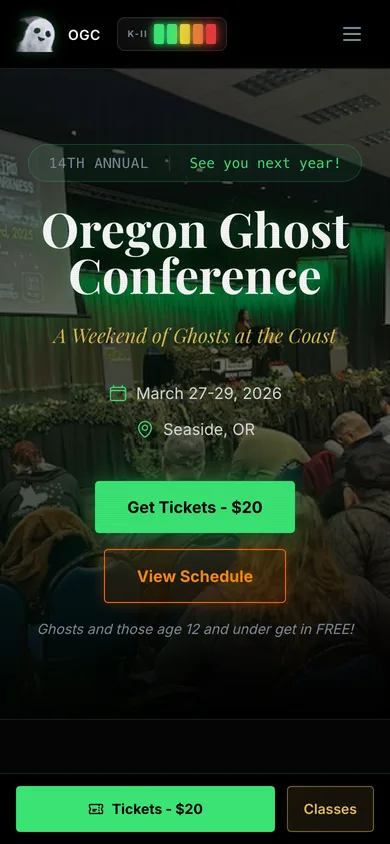 The Oregon Ghost Conference website on mobile