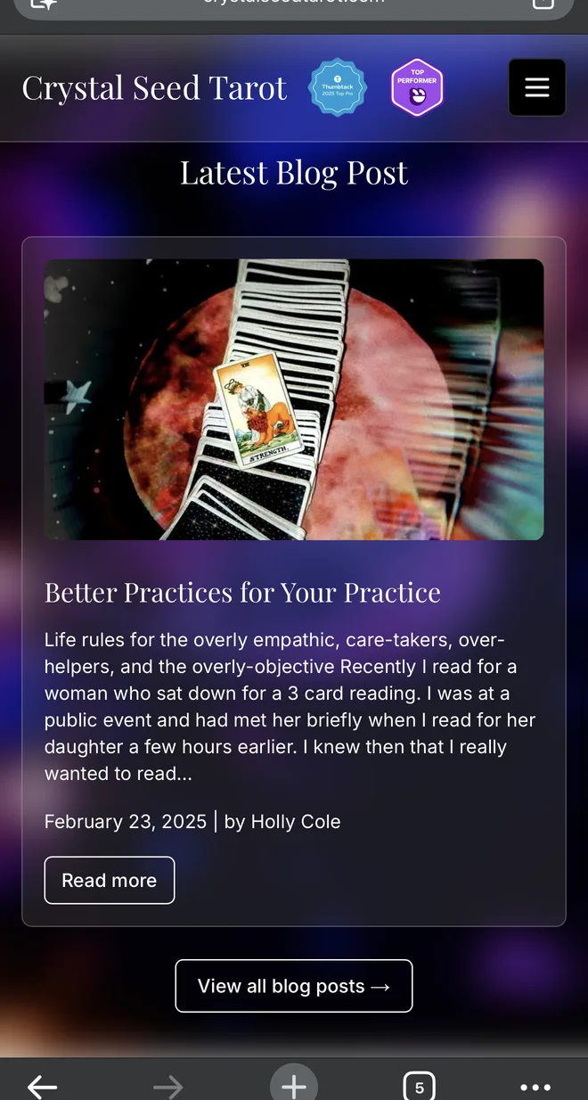 Crystal Seed Tarot mobile - blog