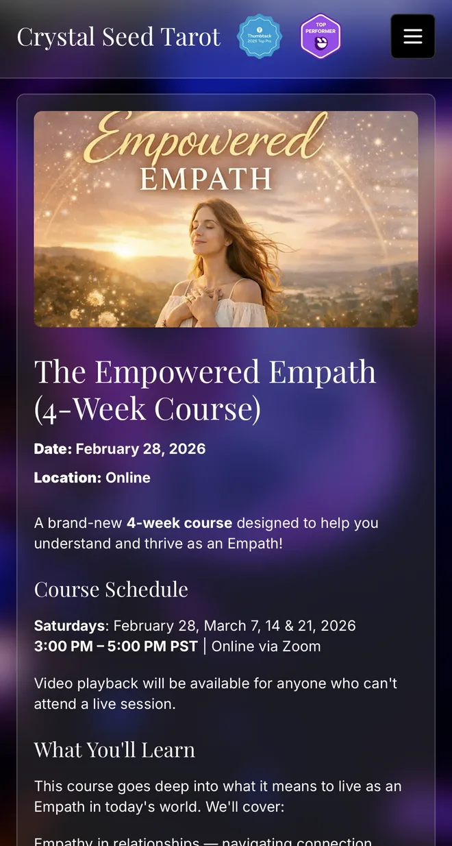 Crystal Seed Tarot mobile - events