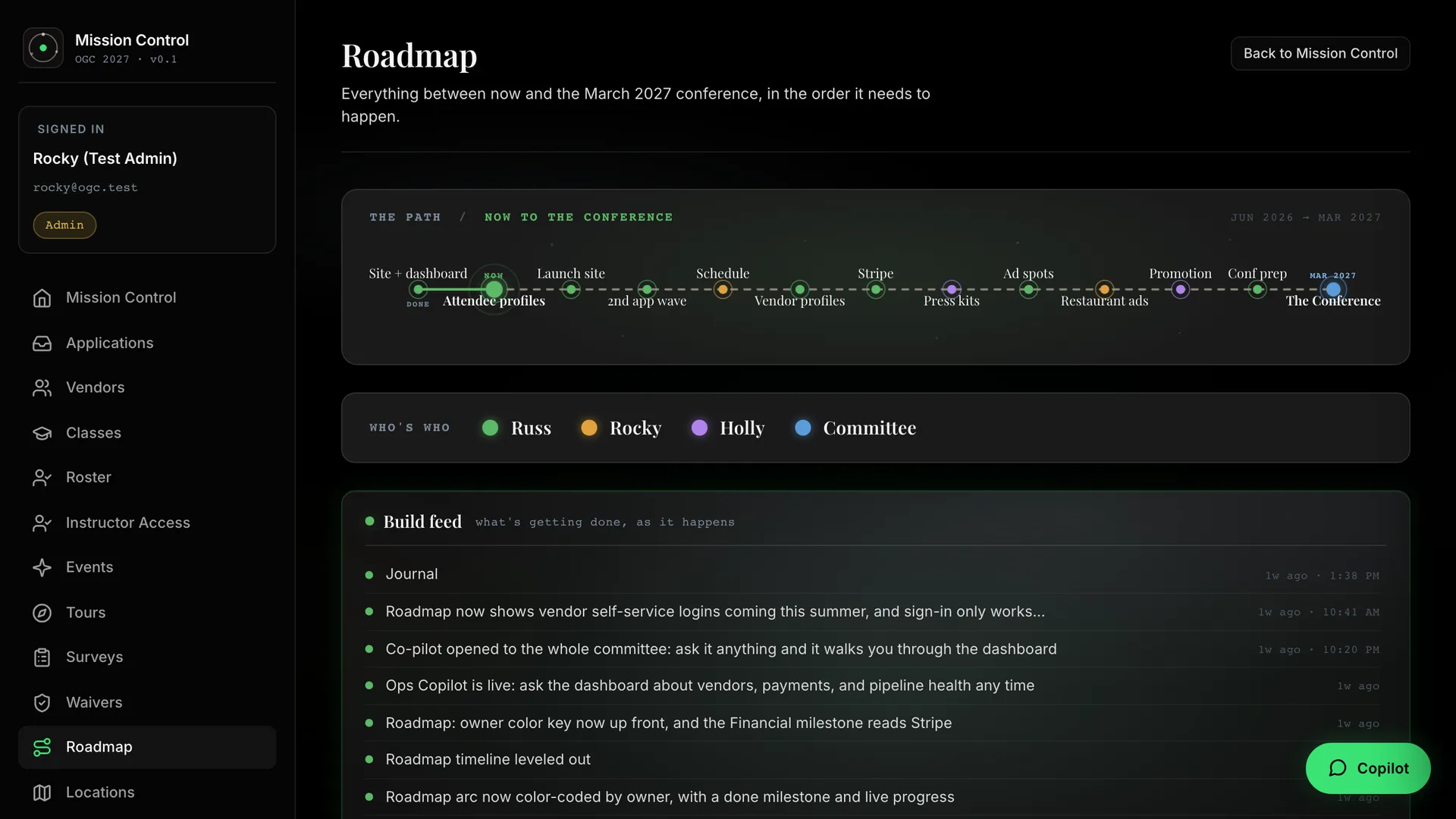 Oregon Ghost Conference - Mission Control admin dashboard