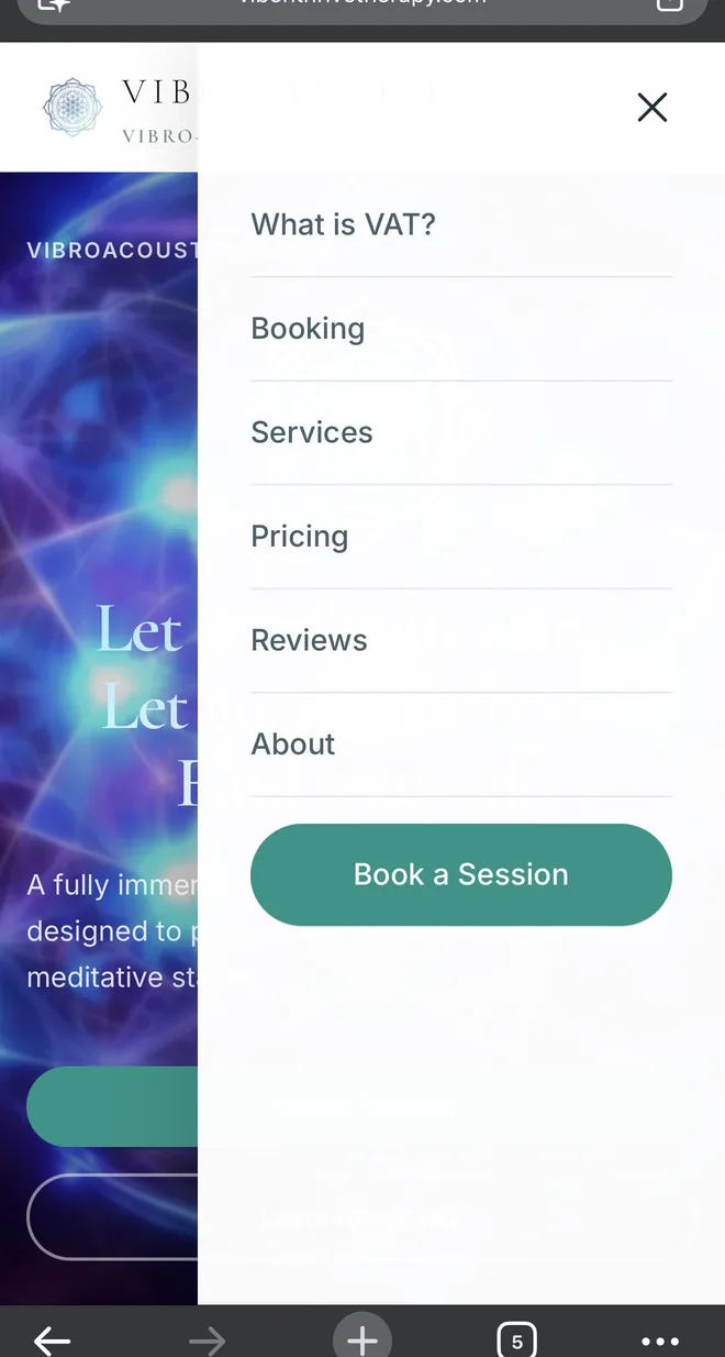Vibe N Thrive mobile - menu